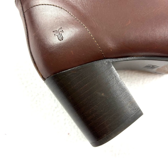 Frye Nora Chestnut Leather Stacked Heel Zip Ankle Moto Western Boots Size 7 - Picture 6 of 11